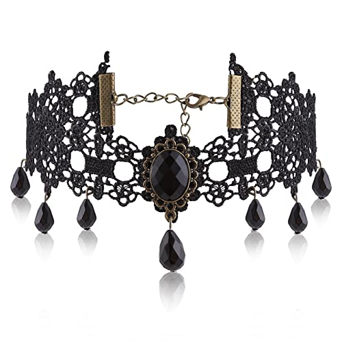 Yolev Schwarze Spitze Choker Gothic Anhänger Halskette Vintage Tattoo Spitze Punk Halsband Damen Mädchen Halloween Maskerade Karneval Schmuck Zubehör von Yolev