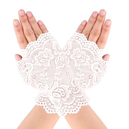 Yolev Spitzen Handschuhe Damen Kurze Florale Braut Weiße Schwarz Fingerlose Handschuhe Hochzeit Brautjungfer Party Oper Halloween 80er Jahre Teeparty Handschuhe Abschlussball Maskerade von Yolev