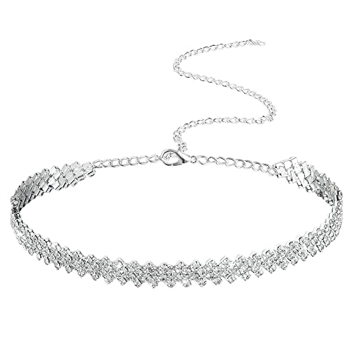 Yolev Strass Choker Halsband Silber Damen Schmuck Diamant Choker Halskette Funkelnde Kristall Halsketten Kette Schmuck Party Prom Zubehör für Frauen und Mädchen von Yolev