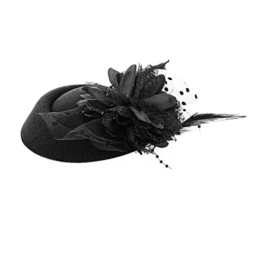 Yolev Vintage Fascinators Hut 20er 50er Blume Federkleid Kopfschmuck Fascinator Schwarz Hüte Teeparty Cocktail Schleier Pillendose Stirnband Schleier Damen Mädchen Halloween von Yolev