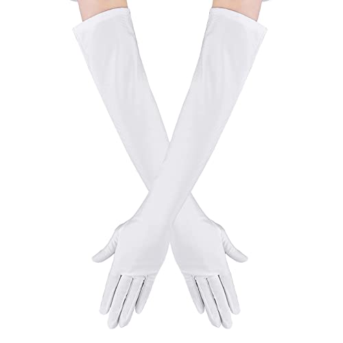 Yolev Weiß Satin Handschuhe Lang Weiss Satin Fingerhandschuhe Oper Braut Tanzhandschuhe Party Spitzenhandschuhe Weiss Stretchhandschuhe von Yolev