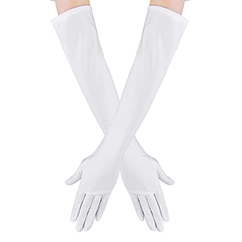 Yolev Weiß Satin Handschuhe Lang Weiss Satin Fingerhandschuhe Oper Braut Tanzhandschuhe Party Spitzenhandschuhe Weiss Stretchhandschuhe von Yolev