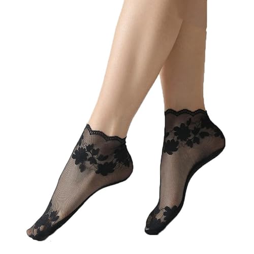 Yolhloy 10 Paar Rüschen Socken Damen Spitzen Socken Kurze Rutschfeste Baumwoll Sohle Nylon Socke Dünne Durchsichtige Socken Sommer Knöchel Socken Trachtensocken für Damen Mädchen von Yolhloy