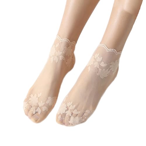 Yolhloy 10 Paar Rüschen Socken Damen Spitzen Socken Kurze Rutschfeste Baumwoll Sohle Nylon Socke Dünne Durchsichtige Socken Sommer Knöchel Socken Trachtensocken für Damen Mädchen von Yolhloy