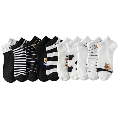 Yolhloy 10 Paar Sneaker Socken Damen Baumwolle, Süße Kurze Socken Füßlinge mit Mustern, Freizeitsocken Weichen Sportsocken fur Damen Mädchen von Yolhloy