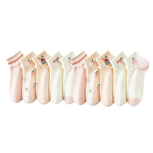 Yolhloy 10 Paar Sneaker Socken Damen Baumwolle, Süße Kurze Socken Füßlinge mit Mustern, Freizeitsocken Weichen Sportsocken fur Damen Mädchen von Yolhloy
