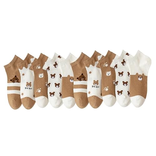 Yolhloy 10 Paar Sneaker Socken Damen Baumwolle, Süße Kurze Socken Füßlinge mit Mustern, Freizeitsocken Weichen Sportsocken fur Damen Mädchen von Yolhloy