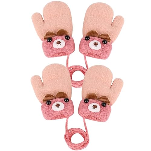 Yolhloy 2 Paar Kinder Handschuhe Winter Fäustlinge Baby Warme Cartoon Fausthandschuh Halshandschuhe Dicke Strickhandschuh mit Plüsch für Kinder Mädchen Jungen 1-4 Jahre von Yolhloy