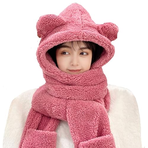 Yolhloy 3 In 1 Mütze Damen Winter Set, Warme Mütze Schal Handschuhe Set mit Fleecefutter, Dicke Plüsch Hut Set für Damen Mädchen von Yolhloy