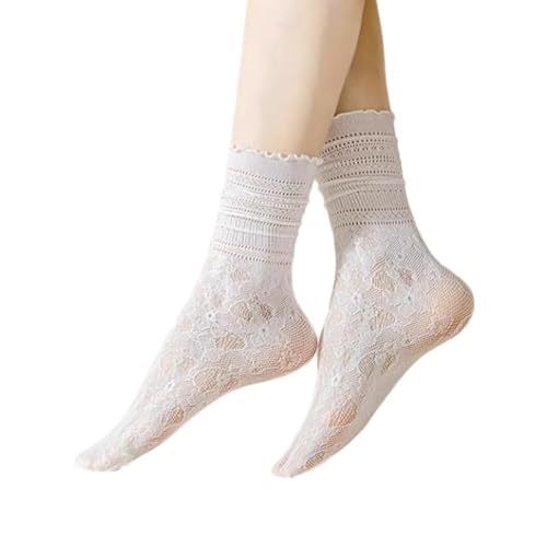 Yolhloy 5 Paar Damen Rüschen Socken Spitzen Ruffle, Baumwolle Knöchelsocken, Durchsichtig Dünne Nylon Prinzessin Socken Schwarz Weiße, Trachtensocken für Frauen Mädchen von Yolhloy