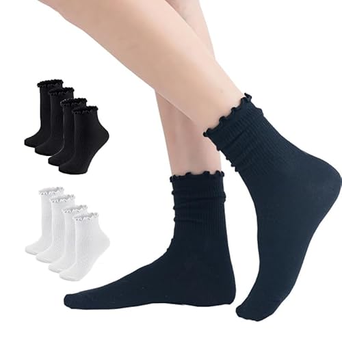 Yolhloy 5 Paar Damen Spitze Socken Mit Rüschen Socken Warm Winter Sneakersocken Stricksocken Knöchelsocken Crew Socken für Damen und Mädchen von Yolhloy