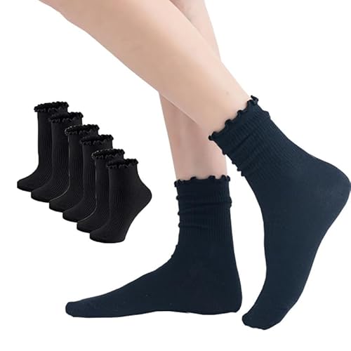 Yolhloy 5 Paar Damen Spitze Socken Mit Rüschen Socken Warm Winter Sneakersocken Stricksocken Knöchelsocken Crew Socken für Damen und Mädchen von Yolhloy