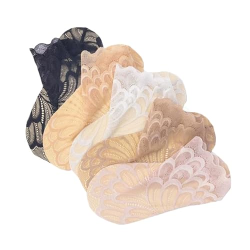 Yolhloy 5 Paar Damen Spitzen Rüschen Socken, Durchsichtige Nylon Netzsocken Sommer Dünne Kurze Socken, Transparente Mesh Söckchen für Damen Mädchen von Yolhloy