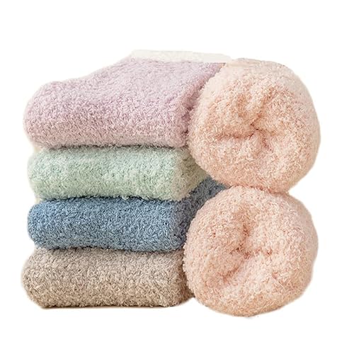 Yolhloy 5 Paar Mädchen Kinder Socken Winter Warme Kuschelsocken Fleece Flauschige Socken Stoppersocken Haussocken Thermosocken Kindersocken für Mädchen Jungen 1-15 Jahre von Yolhloy