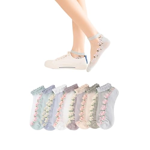 Yolhloy 6 Paar Glas Mesh-Socken Damen Durchsichtige Socken Dünne Feinsöckchen Netzsocken Sommer Spitze Muster Kurze Socken für Frauen und Mädchen von Yolhloy