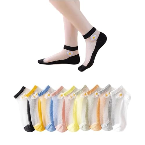 Yolhloy 6 Paar Glas Mesh-Socken Damen Durchsichtige Socken Dünne Feinsöckchen Netzsocken Sommer Spitze Muster Kurze Socken für Frauen und Mädchen von Yolhloy