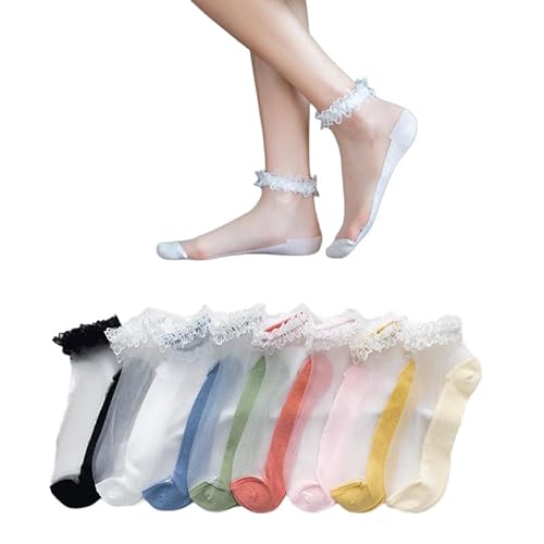 Yolhloy 6 Paar Glas Mesh-Socken Damen Durchsichtige Socken Dünne Feinsöckchen Netzsocken Sommer Spitze Muster Kurze Socken für Frauen und Mädchen von Yolhloy