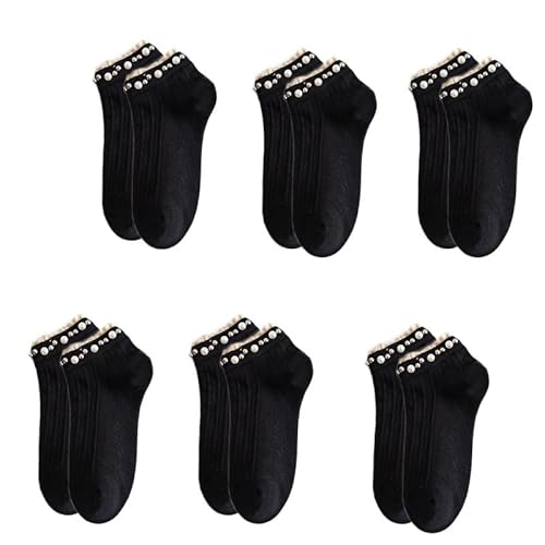 Yolhloy 6 Paar I Sneaker Socken Damen Baumwolle 35-38 Kurzsocken Sportsocken mit Rüschen Spitze und Perle I Kleid Knöchel Socken für Frauen Mädchen von Yolhloy