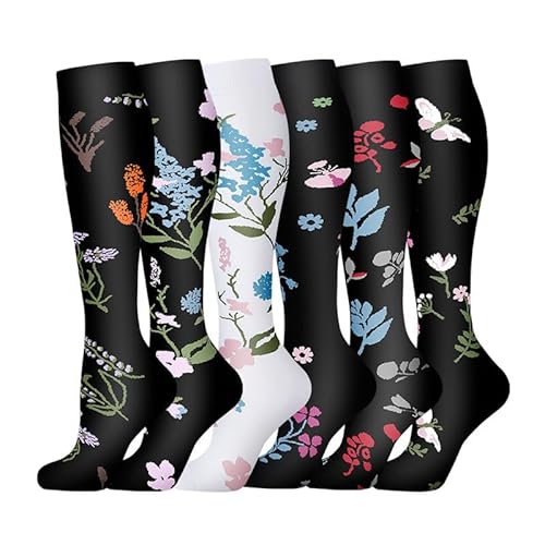 Yolhloy 6 Paar Kompressionssocken für Damen und Herren Bunte Stützstrümpfe Sport Kompressionsstrümpfe Reisestrümpfe Kniestrümpfe Compression Sock von Yolhloy