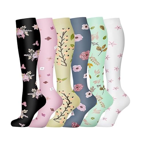 Yolhloy 6 Paar Kompressionssocken für Damen und Herren Bunte Stützstrümpfe Sport Kompressionsstrümpfe Reisestrümpfe Kniestrümpfe Compression Sock von Yolhloy