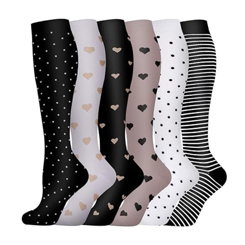 Yolhloy 6 Paar Kompressionssocken für Damen und Herren Bunte Stützstrümpfe Sport Kompressionsstrümpfe Reisestrümpfe Kniestrümpfe Compression Sock von Yolhloy