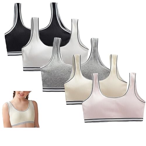 Yolhloy Bustier Mädchen Baumwolle Sport BH ohne Bügel Bralette Unterwäsche Kinder Teenager Traning BHS Soft Sport Bra mit Abnehmbaren Pads von Yolhloy