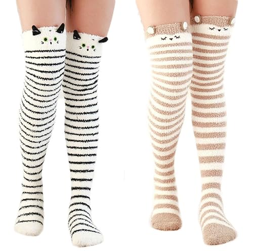 Yolhloy Damen Kniestrümpfe Overknees Lange Socken Warme Winter Coral Fleece High knee Socks Mädchen Leggings Strümpfe 2 Paar von Yolhloy