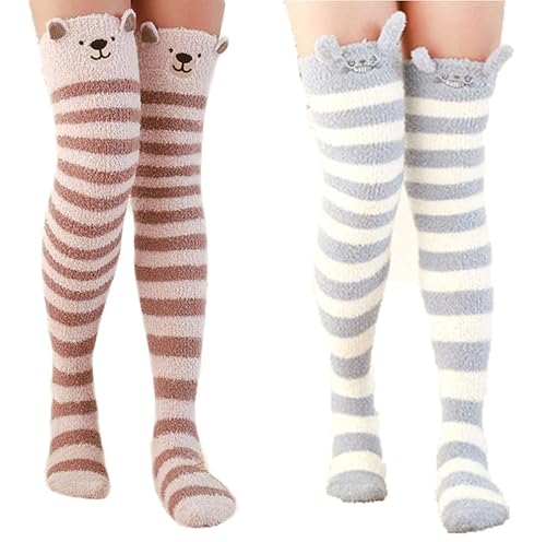 Yolhloy Damen Kniestrümpfe Overknees Lange Socken Warme Winter Coral Fleece High knee Socks Mädchen Leggings Strümpfe 2 Paar von Yolhloy