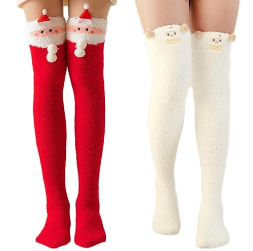 Yolhloy Damen Kniestrümpfe Overknees Lange Socken Warme Winter Coral Fleece High knee Socks Mädchen Leggings Strümpfe 2 Paar von Yolhloy
