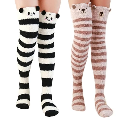 Yolhloy Damen Kniestrümpfe Overknees Lange Socken Warme Winter Coral Fleece High knee Socks Mädchen Leggings Strümpfe 2 Paar von Yolhloy