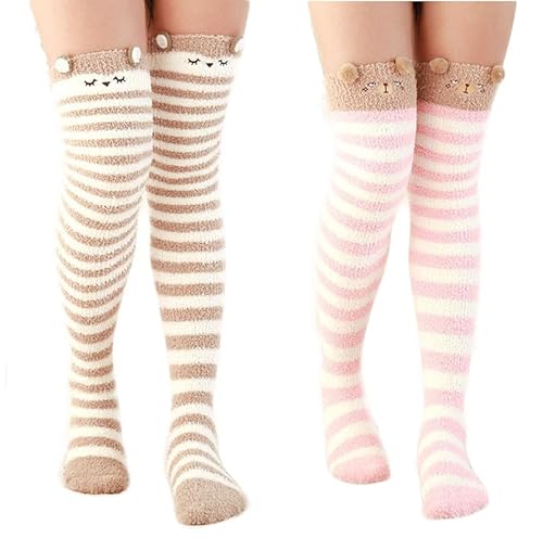 Yolhloy Damen Kniestrümpfe Overknees Lange Socken Warme Winter Coral Fleece High knee Socks Mädchen Leggings Strümpfe 2 Paar von Yolhloy