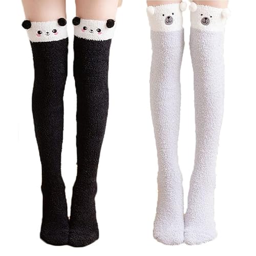 Yolhloy Damen Kniestrümpfe Overknees Lange Socken Warme Winter Coral Fleece High knee Socks Mädchen Leggings Strümpfe 2 Paar von Yolhloy