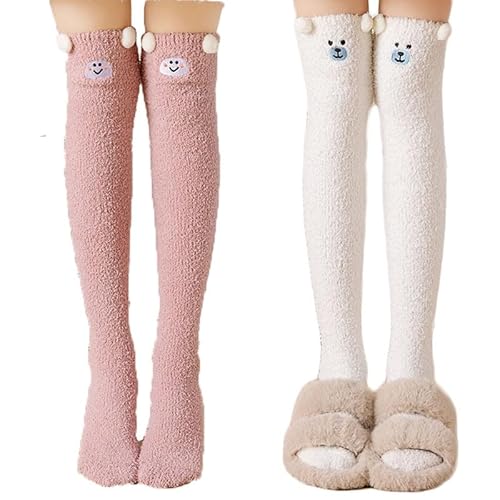 Yolhloy Damen Kniestrümpfe Overknees Lange Socken Warme Winter Coral Fleece High knee Socks Mädchen Leggings Strümpfe 2 Paar von Yolhloy