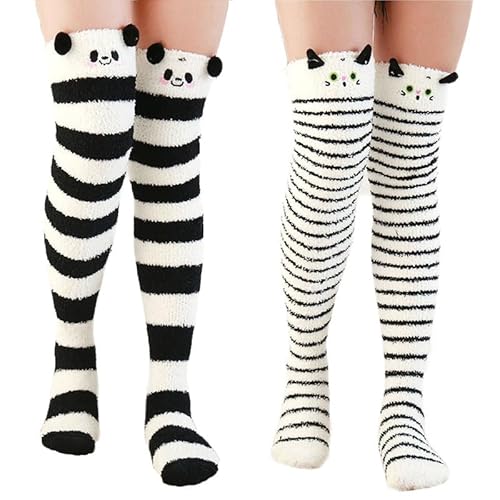 Yolhloy Damen Kniestrümpfe Overknees Lange Socken Warme Winter Coral Fleece High knee Socks Mädchen Leggings Strümpfe 2 Paar von Yolhloy