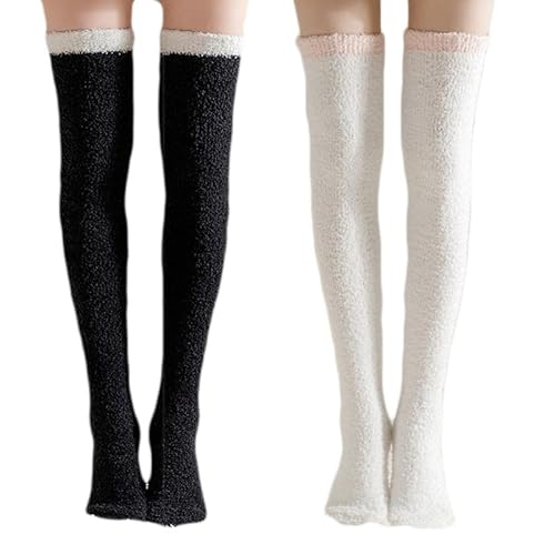 Yolhloy Damen Kniestrümpfe Overknees Lange Socken Warme Winter Coral Fleece High knee Socks Mädchen Leggings Strümpfe 2 Paar von Yolhloy