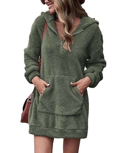 Yolhloy Kapuzenpullover Damen Winter Teddy-Fleece Pullover Warm Hoodie Sweatshirt Kleider Plüsch Winterpullover Sweater Langarm Pulli mit Tasche von Yolhloy
