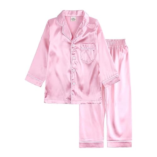 Yolhloy Kinder Mädchen Junge Schlafanzug Satin Seide Pyjamas Set Button Down Zweiteilige Nachtwäsche Nachtwäsche Kurzarm/Langarm Tops & Hosen von Yolhloy