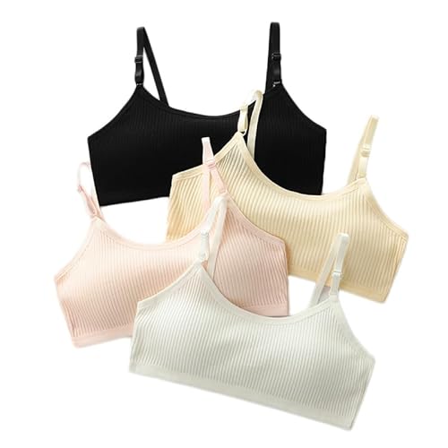 Yolhloy Mädchen Sport BH Baumwolle Bustier Trainings-BH mit Abnehmbare Pads Trägertop Komfort Stretch Bralettes für Kinder Tweens Teenager 4 Pack von Yolhloy