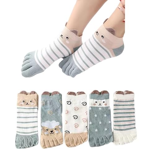 Yolhloy Zehensocken Damen Fünf Finger Socken aus Baumwolle Karikatur Tier Witzige Socken Lustige Bunte Muster Mädchen Socken mit Zehen für Sport Laufende, Größe 35-40, 5 Paare von Yolhloy