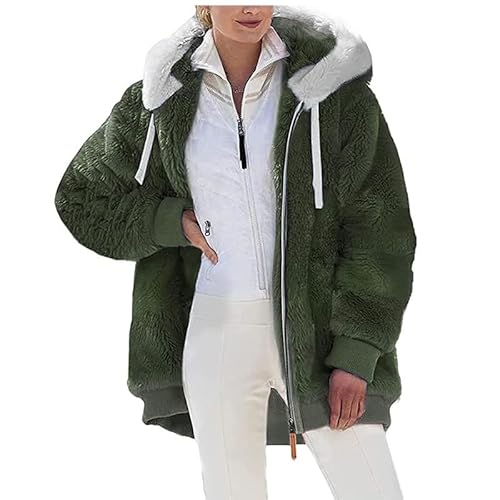 Yolhloy Zip Up Hoodie Damen Fleecejacke mit Kapuze Plüschjacke Warm Flauschjacke Große Größen Teddy Fleece Mantel Winter Kapuzenpullover von Yolhloy