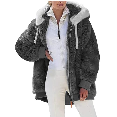 Yolhloy Zip Up Hoodie Damen Fleecejacke mit Kapuze Plüschjacke Warm Flauschjacke Große Größen Teddy Fleece Mantel Winter Kapuzenpullover von Yolhloy