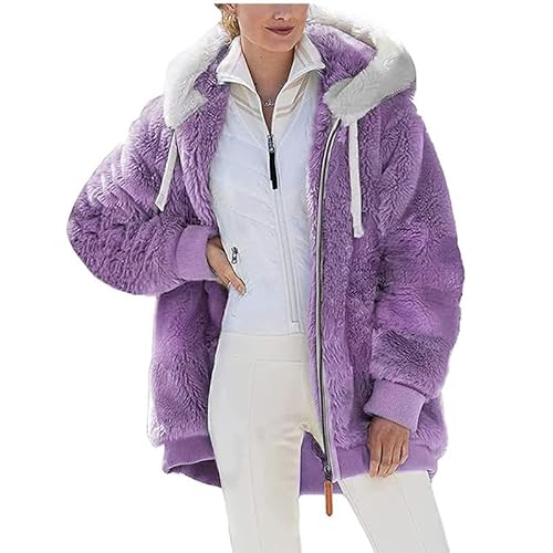 Yolhloy Zip Up Hoodie Damen Fleecejacke mit Kapuze Plüschjacke Warm Flauschjacke Große Größen Teddy Fleece Mantel Winter Kapuzenpullover von Yolhloy