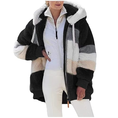 Yolhloy Zip Up Hoodie Damen Fleecejacke mit Kapuze Plüschjacke Warm Flauschjacke Große Größen Teddy Fleece Mantel Winter Kapuzenpullover von Yolhloy
