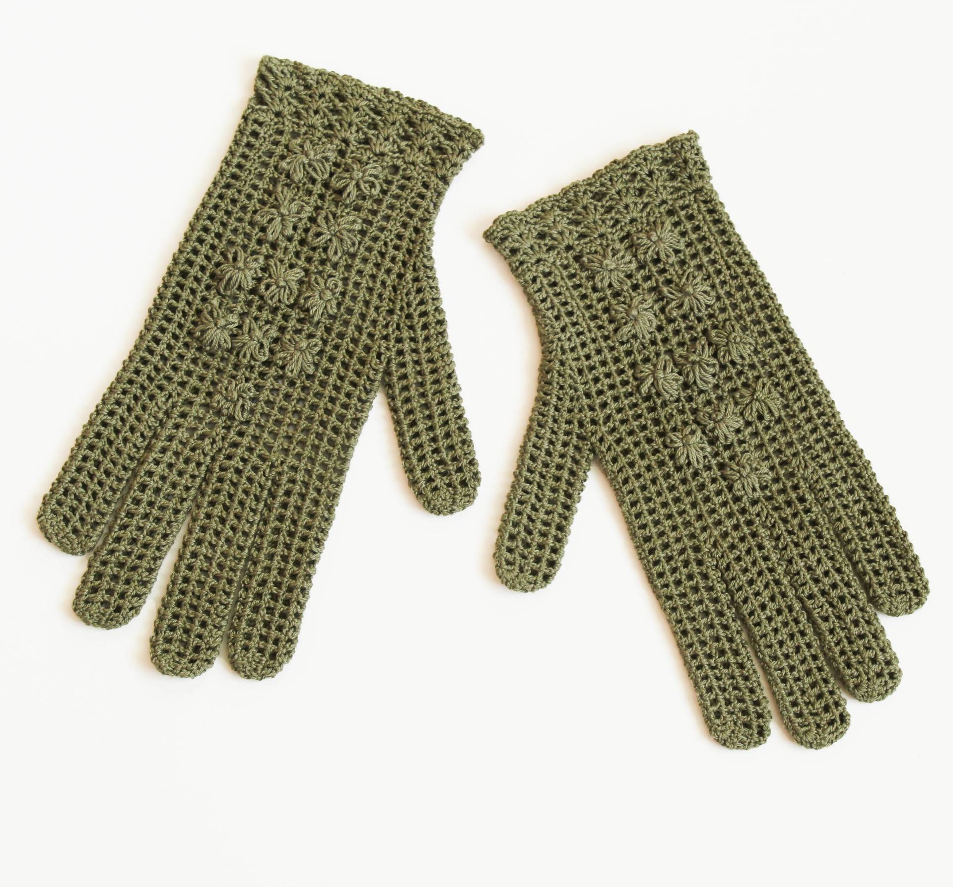 Dunkelgrüne Mesh Bestickte Handgelenk Handschuhe, Vintage Stil Häkelspitze Baumwolle Sommer Armstulpen, Frauen Stricken Goth Hand Accessoire von YoliaKnittings