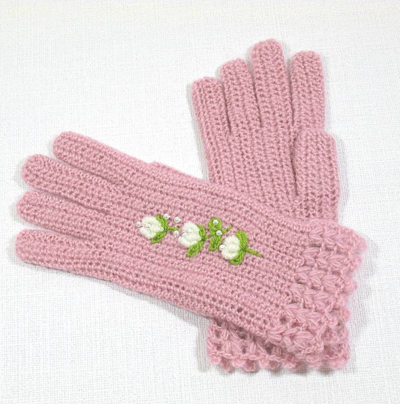 Rosa Winter Häkeln Handschuhe Für Frauen, Weihnachtsgeschenk Damen von YoliaKnittings