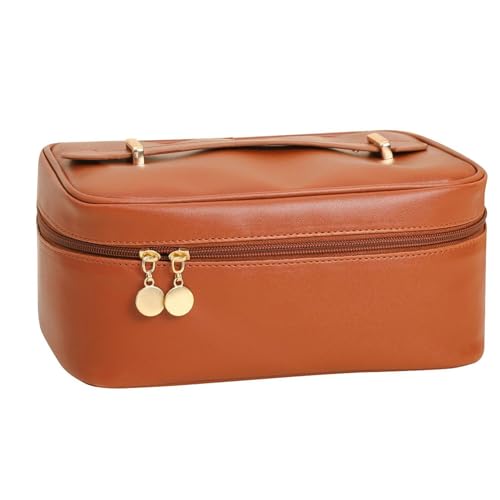 YolieraArt Make-up-Tasche mit großem Fassungsvermögen, stilvoller Kosmetik-Organizer aus PU-Leder für Reisen, quadratisches Design, Beauty-Aufbewahrungstasche mit Griffen, tragbare Make-up-Tasche für YolieraArt Make-up-Tasche mit großem Fassungsvermögen, stilvoller Kosmetik-Organizer aus PU-Leder für Reisen, quadratisches Design, Beauty-Aufbewahrungstasche mit Griffen, tragbare Make-up-Tasche für von YolieraArt