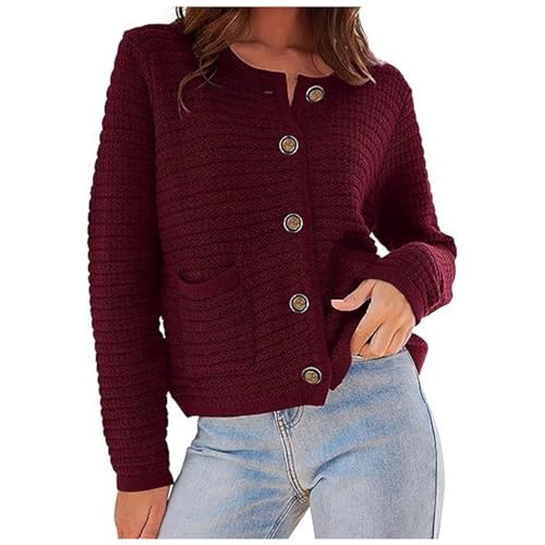 Yolimok Damen Strickjacke Sale,Leichte Langen Ärmeln Rundhalsausschnitt Tops Oberteil mit Goldenen Knöpfen Frauen Chic und Elegant Sweater Klassische Jacke mit Tasche Locker Mantel Warmer Komfort von Yolimok