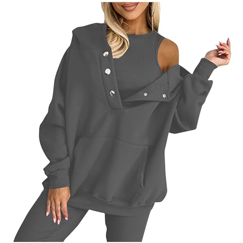 Yolimok Hemdjacke Trainingsanzug Damen Casual Einfarbige 2-Teiliges Set- Knopfleiste Sweatshirt Mit Kängurutasche + Rundhalsweste- Herbst Sportswear Jogginganzug Freizeitanzug Tracksuit Yolimok Hemdjacke Trainingsanzug Damen Casual Einfarbige 2-Teiliges Set- Knopfleiste Sweatshirt Mit Kängurutasche + Rundhalsweste- Herbst Sportswear Jogginganzug Freizeitanzug Tracksuit von Yolimok