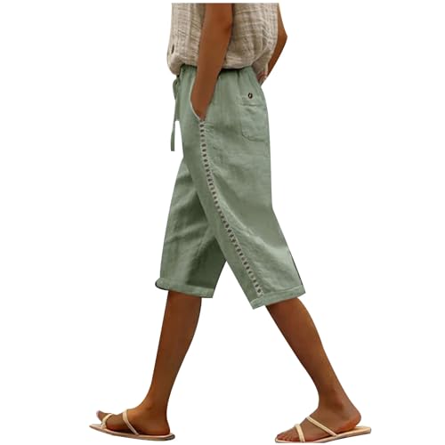 Yolimok Leinen Shorts Damen High Waist Knielang Sommer Weites Bein Kurze Hosen Seite Spitze Hohl Musselin Shorts Laufshorts Boardshorts Leicht Luftige Strandshorts Schlafshorts von Yolimok