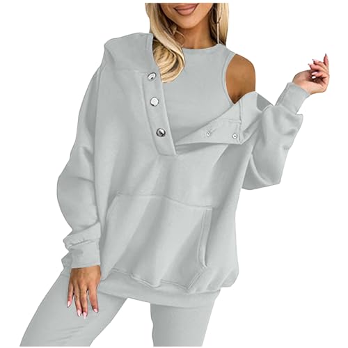 Yolimok Sale Trainingsanzug Damen Casual Einfarbige 2-Teiliges Set- Knopfleiste Sweatshirt Mit Kängurutasche + Rundhalsweste- Herbst Sportswear Jogginganzug Freizeitanzug Tracksuit Yolimok Sale Trainingsanzug Damen Casual Einfarbige 2-Teiliges Set- Knopfleiste Sweatshirt Mit Kängurutasche + Rundhalsweste- Herbst Sportswear Jogginganzug Freizeitanzug Tracksuit von Yolimok